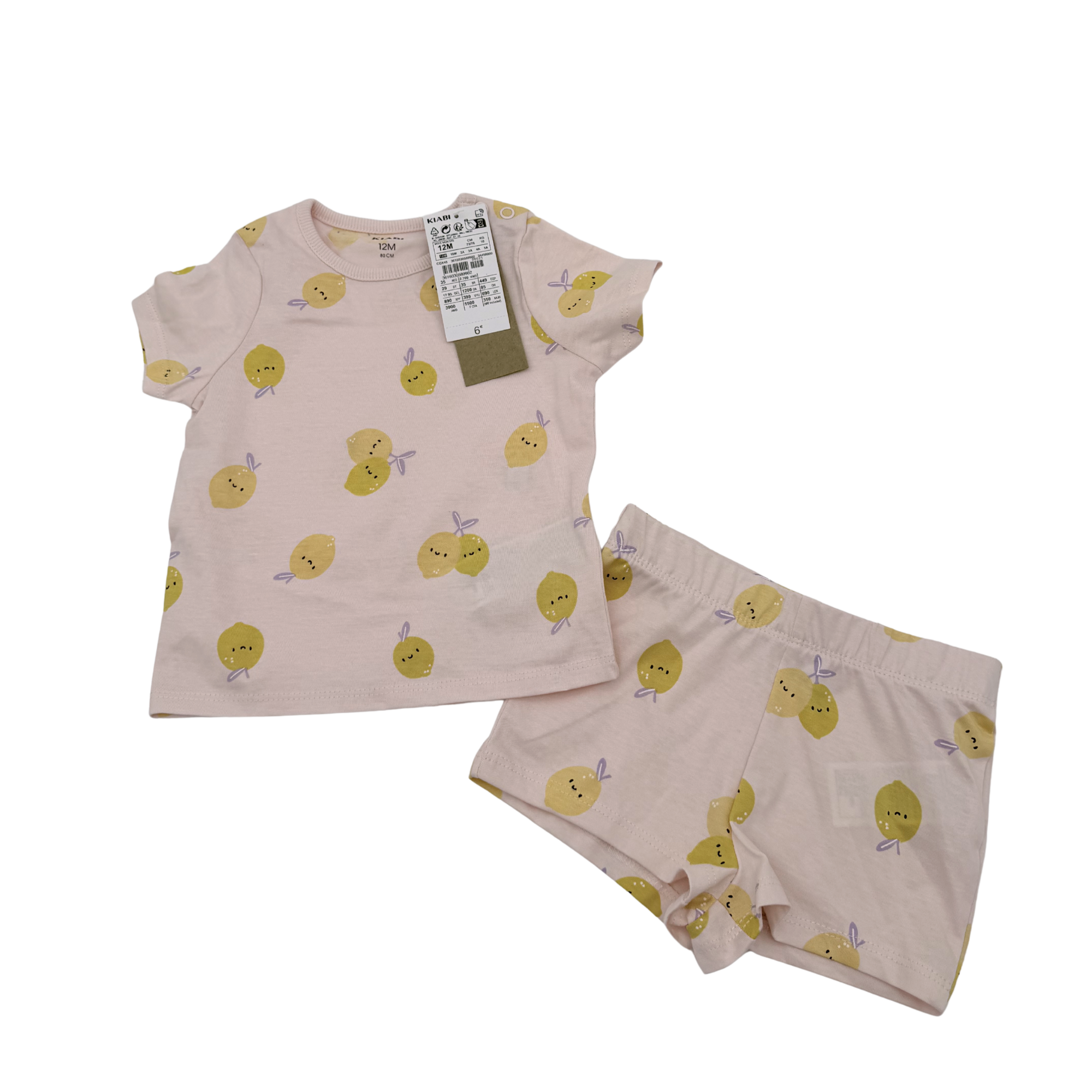 Pyjama rose pâle imprimé citrons — 12 mois