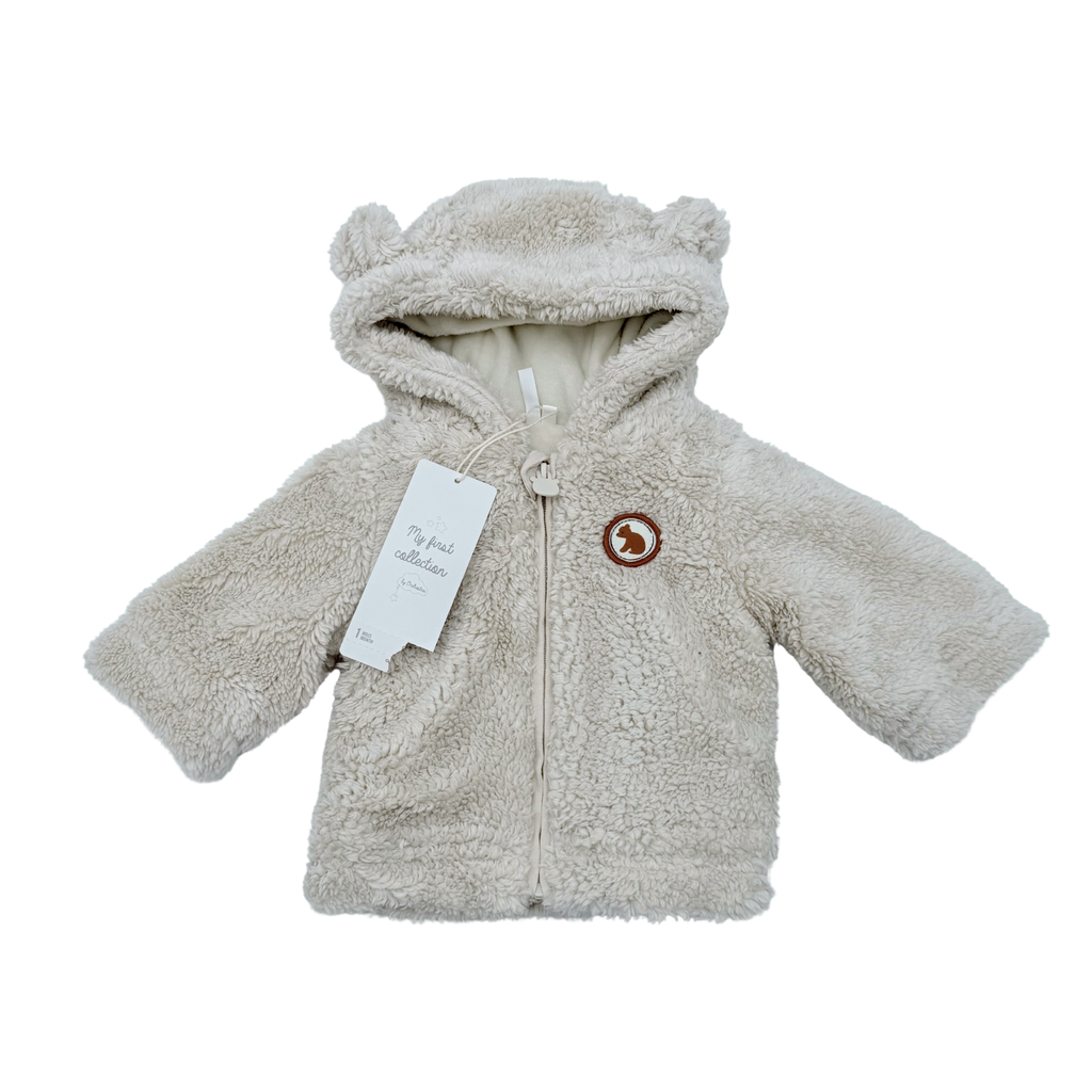 Veste bébé en sherpa à capuche écru - 1 mois