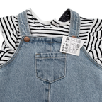 Robe salopette bébé en jean avec t-shirt rayé — 6 mois