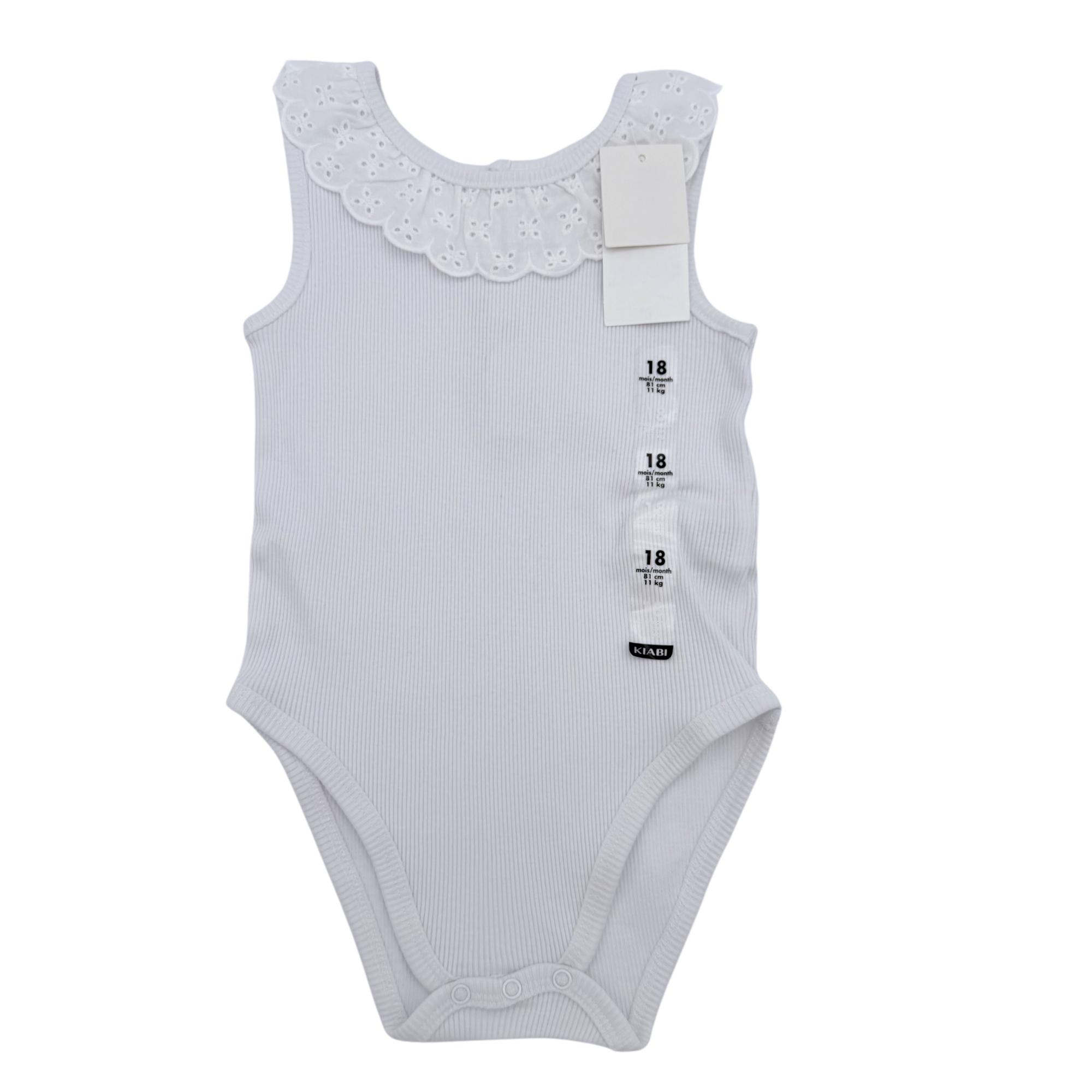 Body bébé blanc sans manches col broderie anglaise — 6 mois