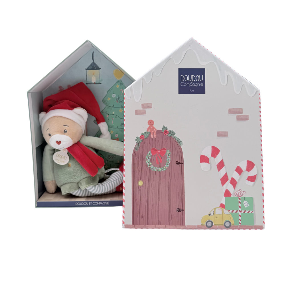 Peluche lutin farceur de Noël avec boîte décorative