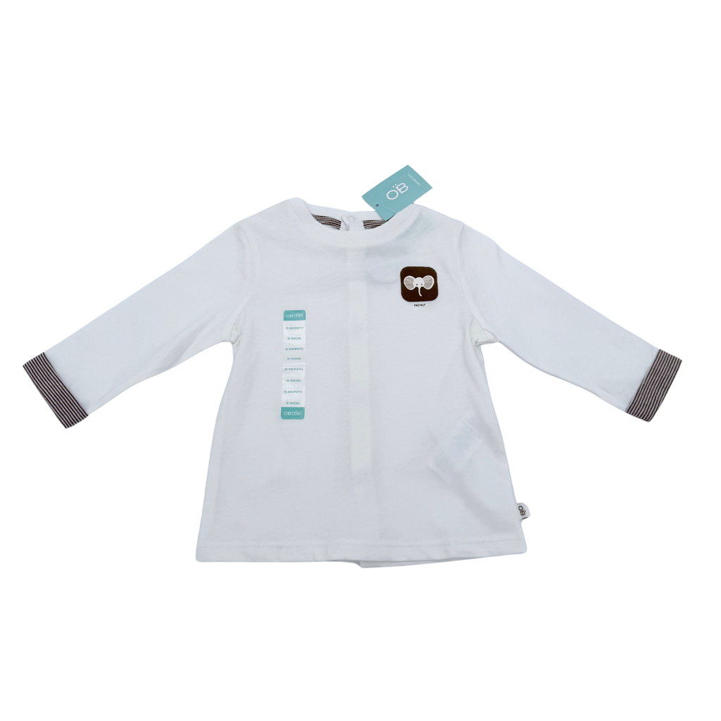 T-shirt blanc manches longues éléphant — 6 mois