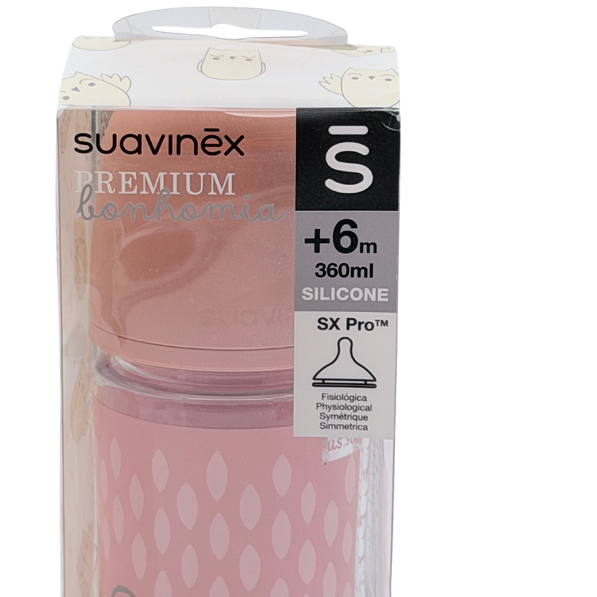 Biberon bébé rose 360 ml avec tétine en silicone – Dès 6 mois