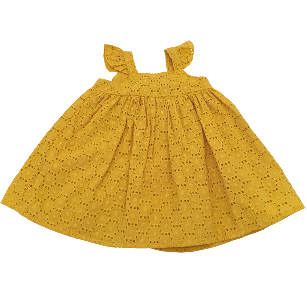 Ensemble robe broderie anglaise moutarde et bloomer - 6 mois