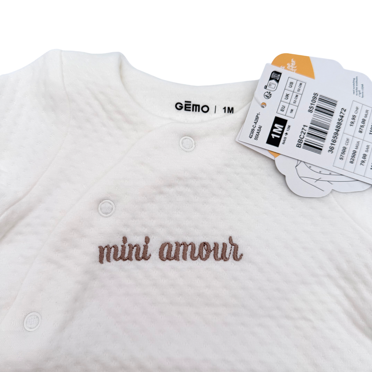 Pyjama bébé blanc « Mini Amour » - 1 mois