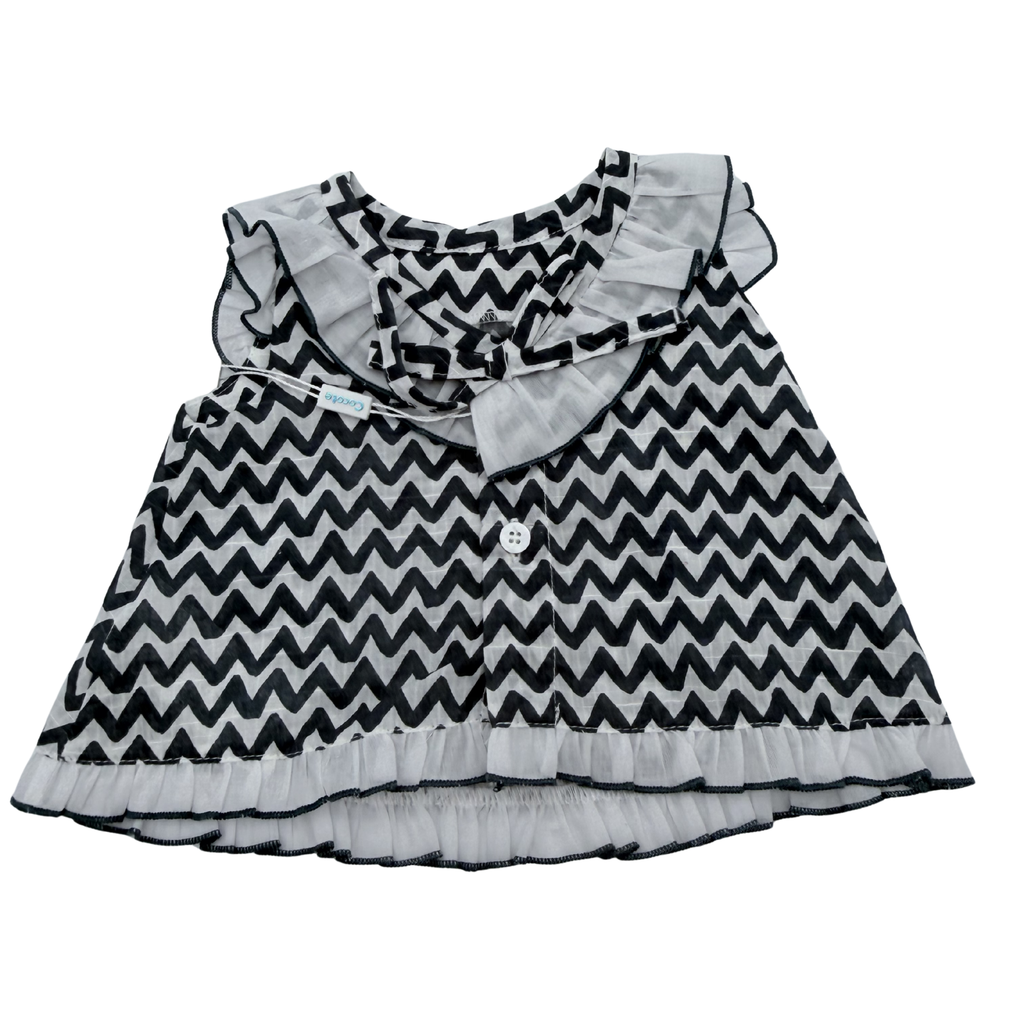 Robe à imprimé zigzag marine et blanc avec bloomer — 3 mois