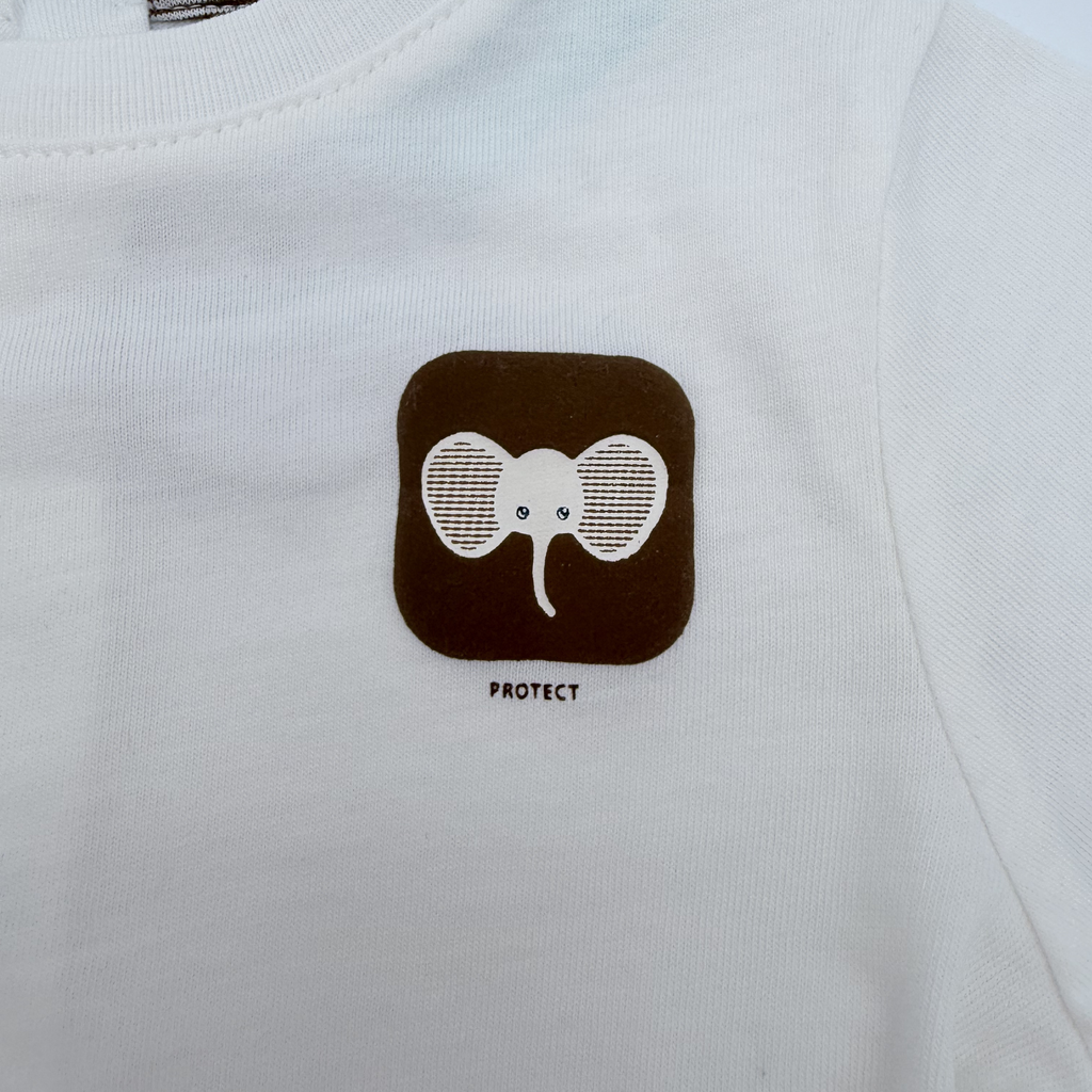 T-shirt blanc manches longues éléphant — 6 mois