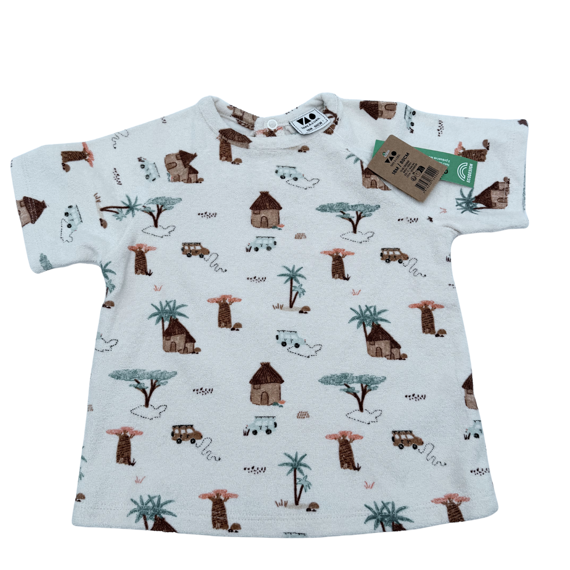 T-shirt éponge écru imprimé savane — 18 mois