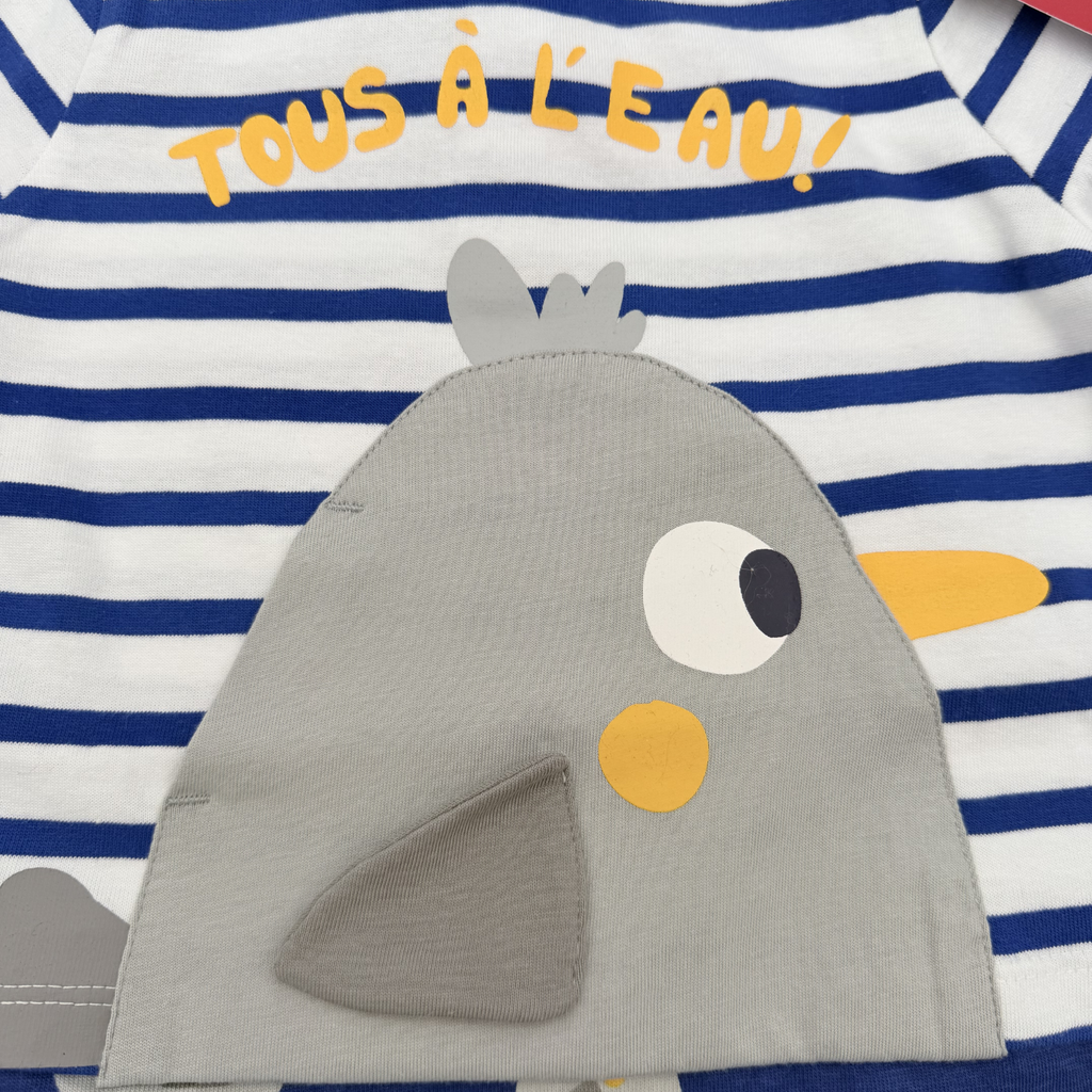 Combishort oiseaux bleu et blanc — 18 mois