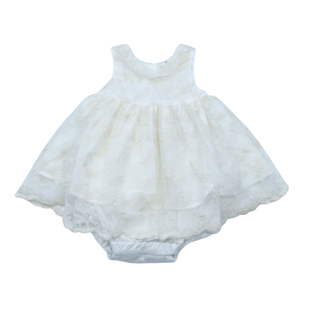 Robe de cérémonie bébé avec culotte intégrée écrue – 6 mois