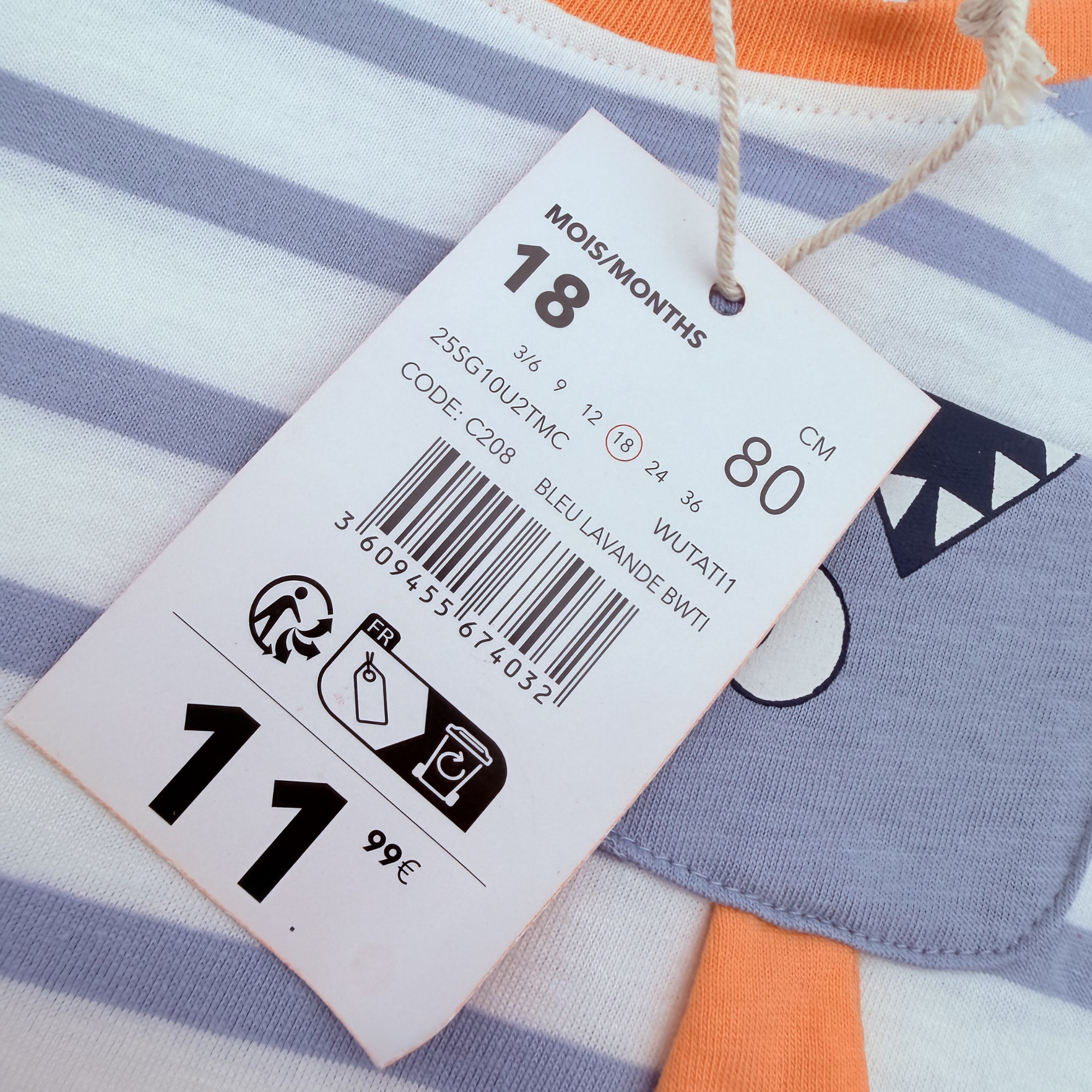 T-shirt rayé à motif oiseau — 18 mois