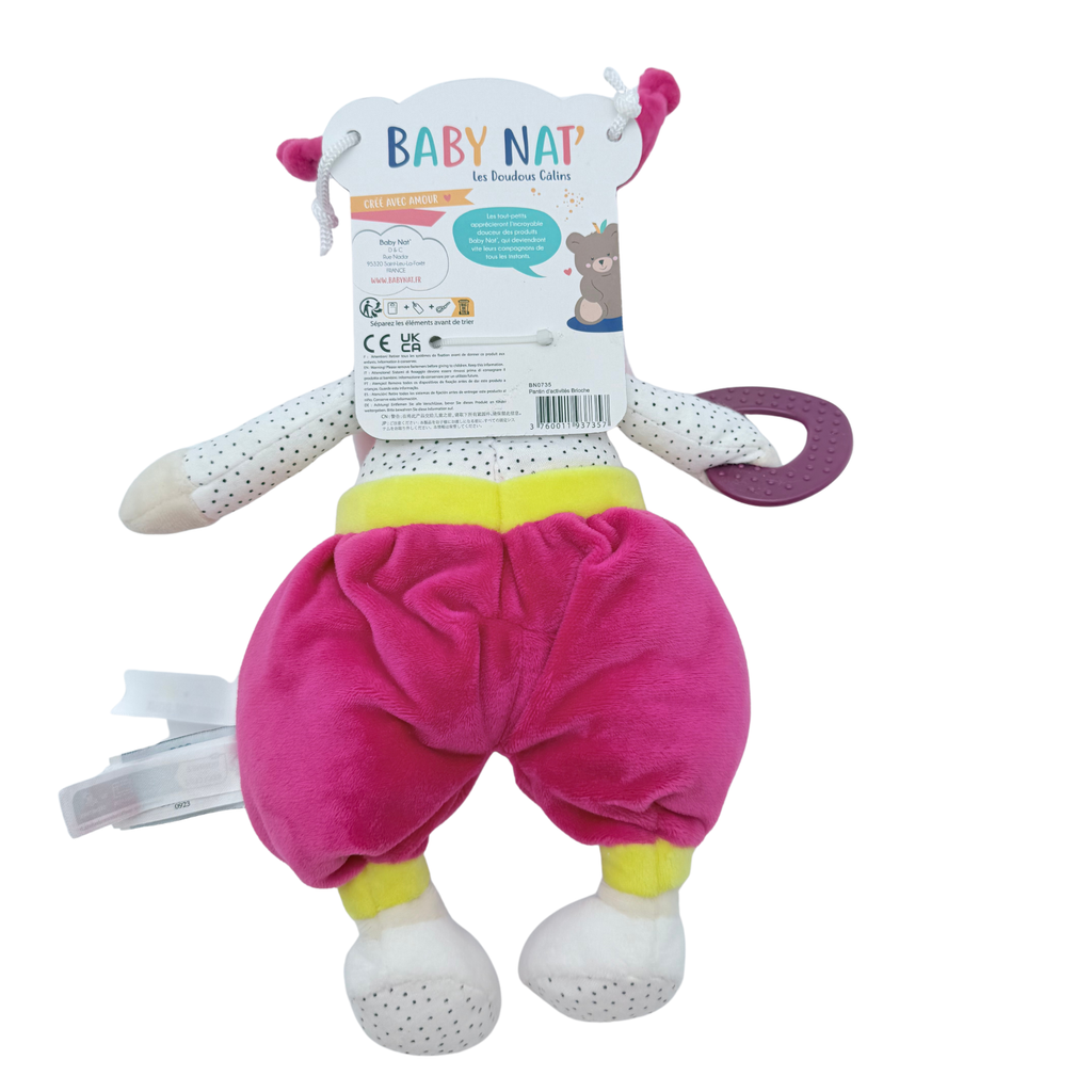 Peluche d'éveil rose avec anneau de dentition