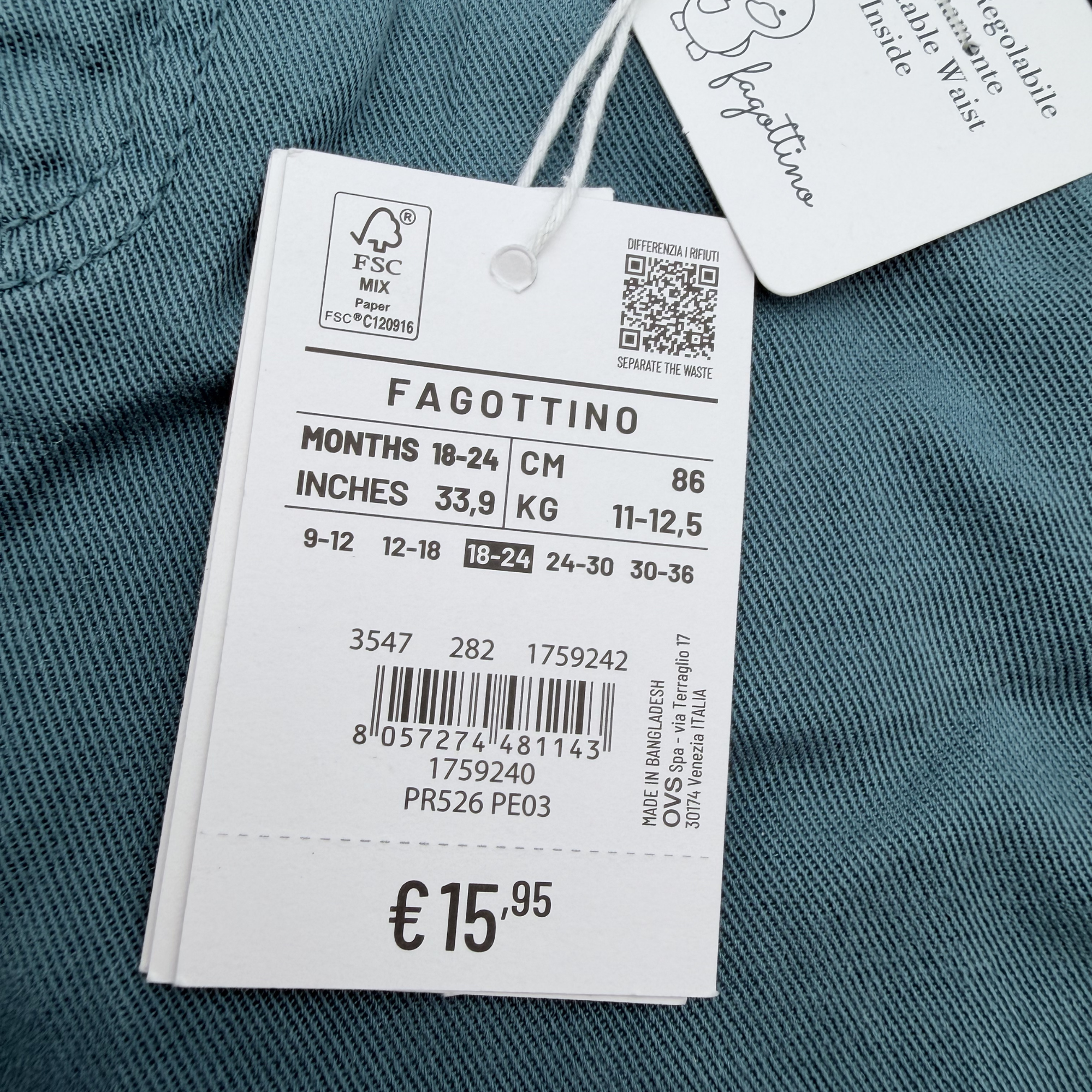Short bleu denim — 18-24 mois