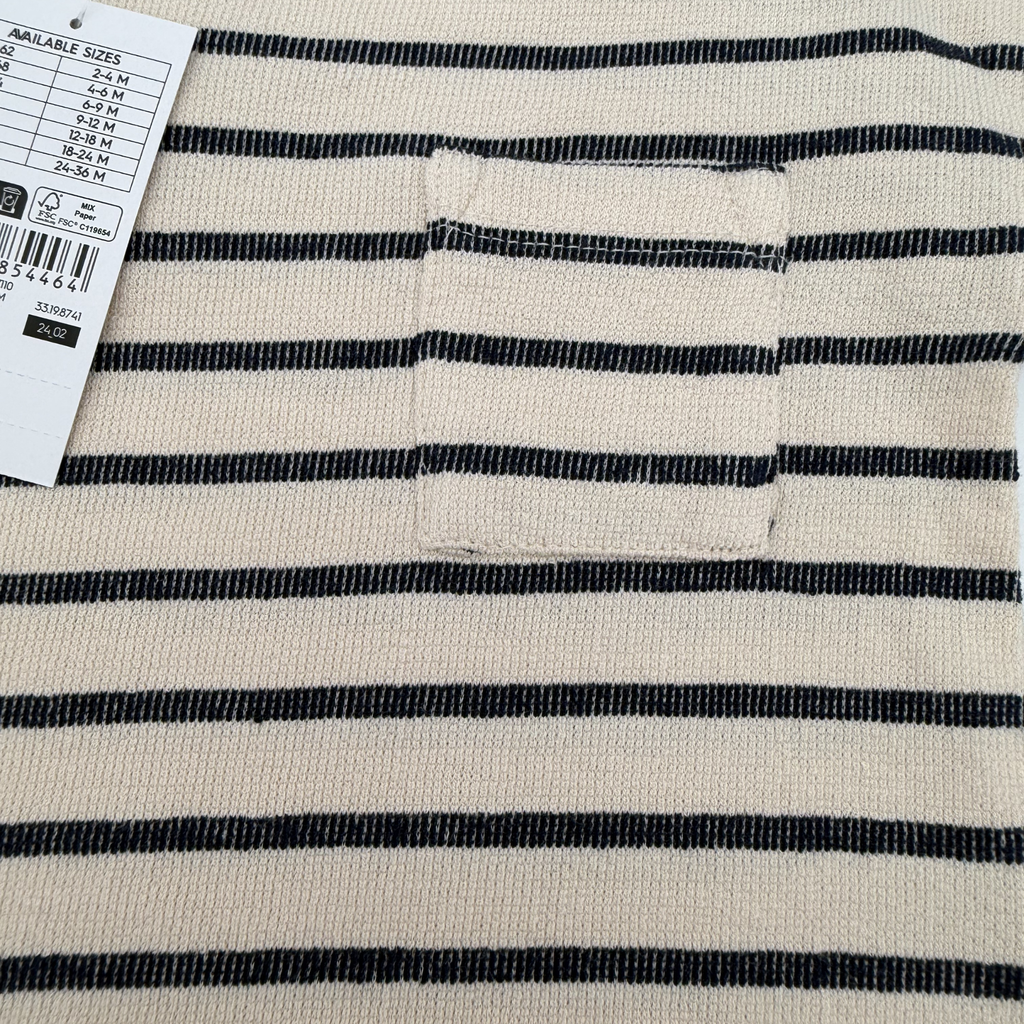 T-shirt bébé rayé beige & noir — 2-4 mois
