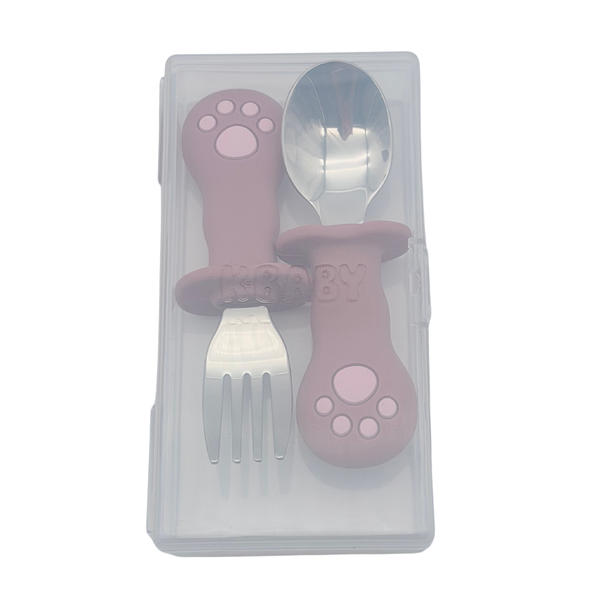 Couverts d’apprentissage bébé rose avec étui - Dès 8 mois