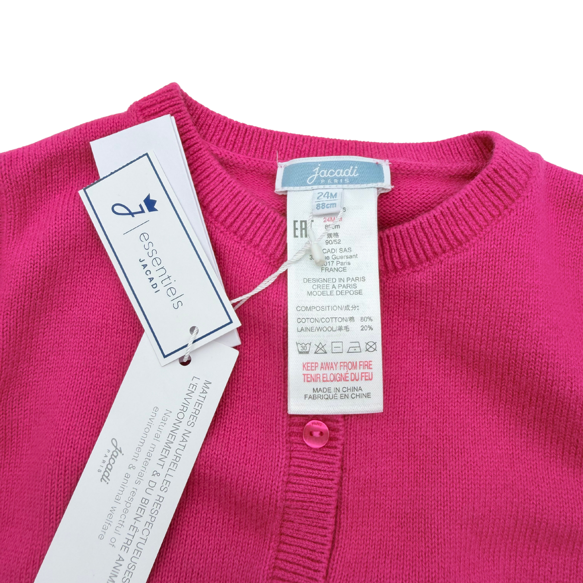 Gilet bébé rose fuchsia en maille boutonnée - 24 mois