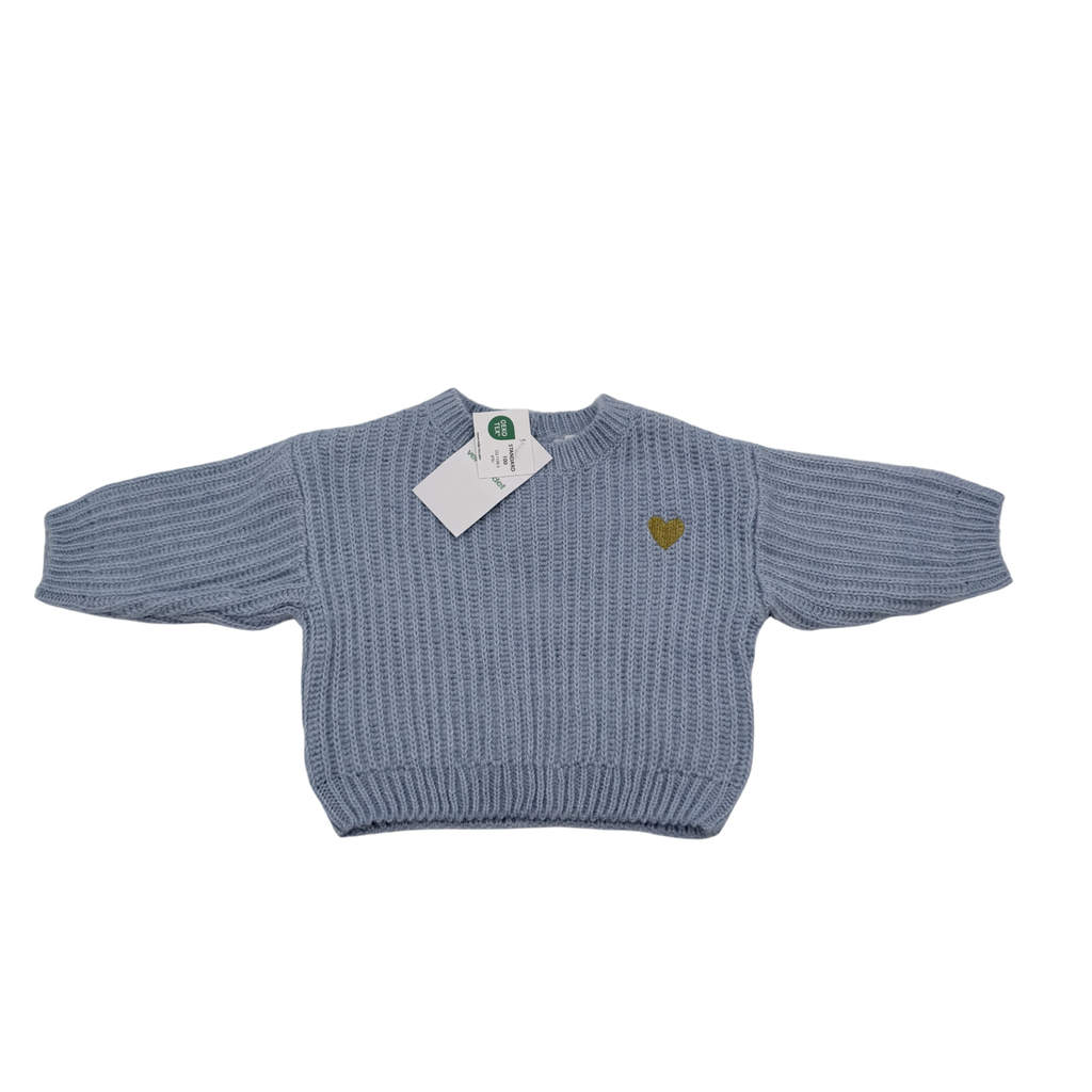 Pull en maille bleu ciel avec cœur brodé — 9 mois
