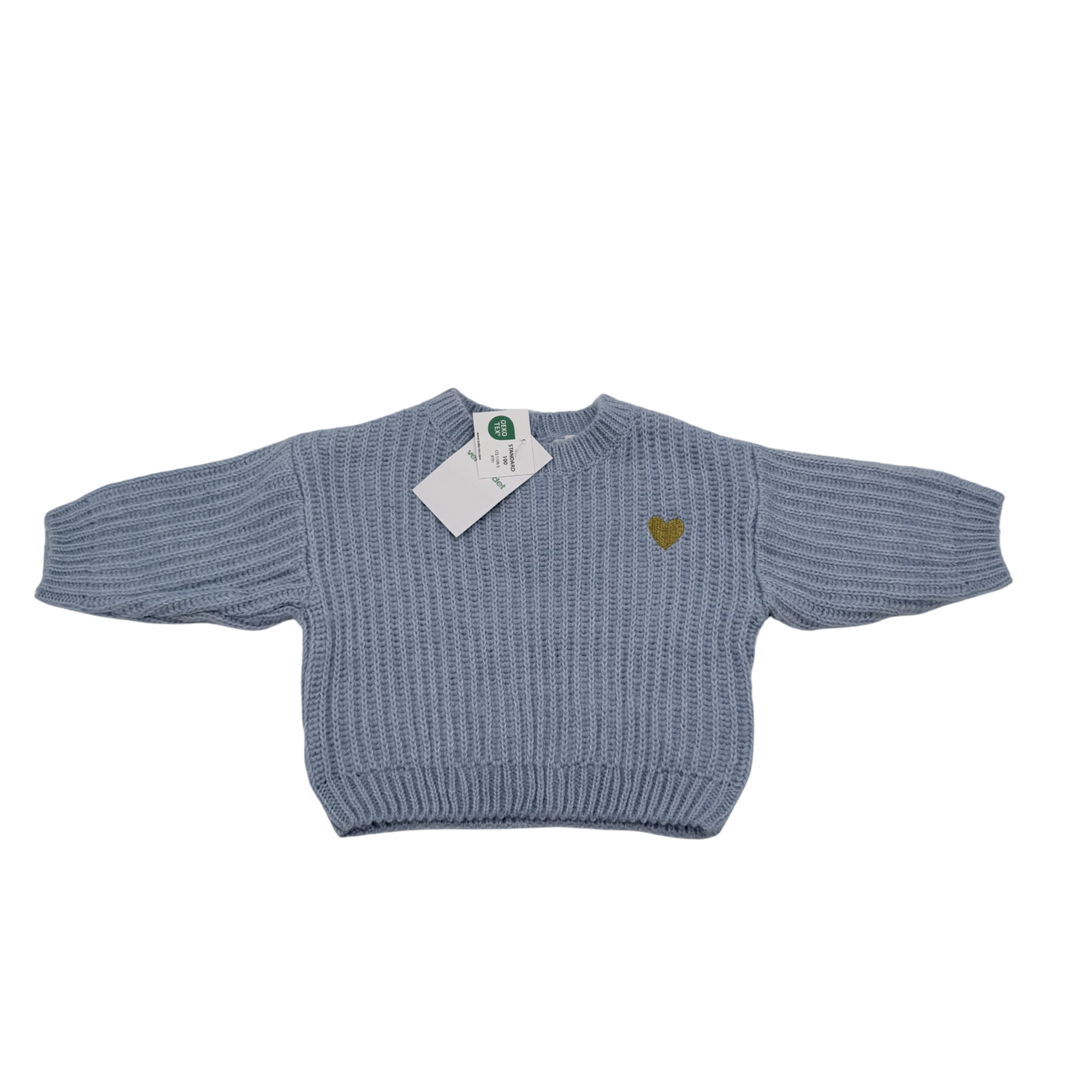 Pull en maille bleu ciel avec cœur brodé — 9 mois