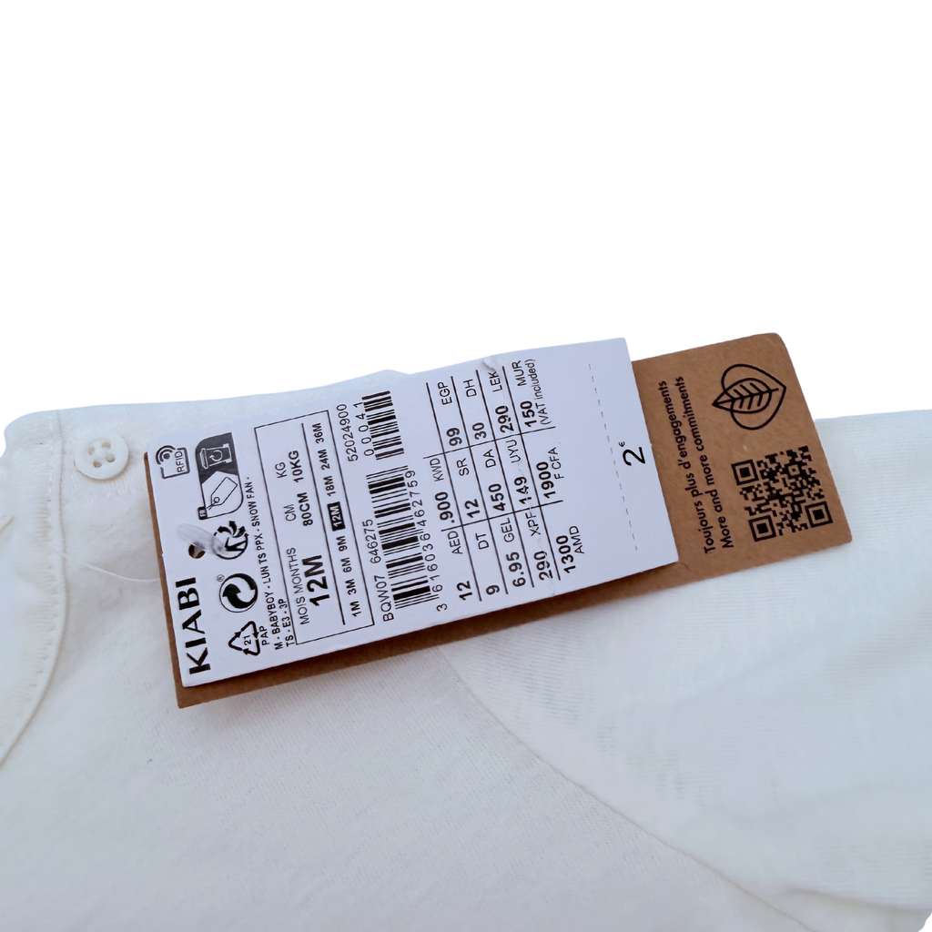 T-shirt manches longues blanc imprimé « Mom's Biggest Fan » — 12 mois