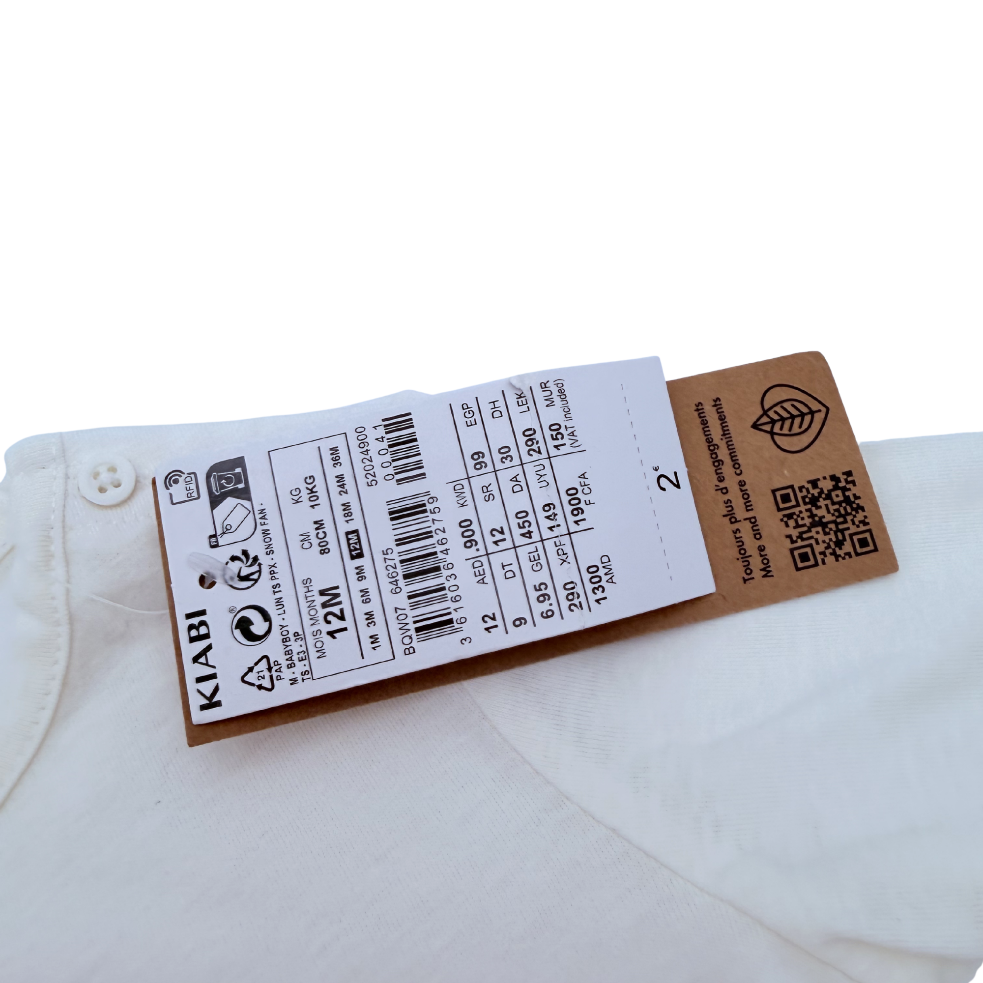 T-shirt manches longues blanc imprimé « Mom's Biggest Fan » — 12 mois