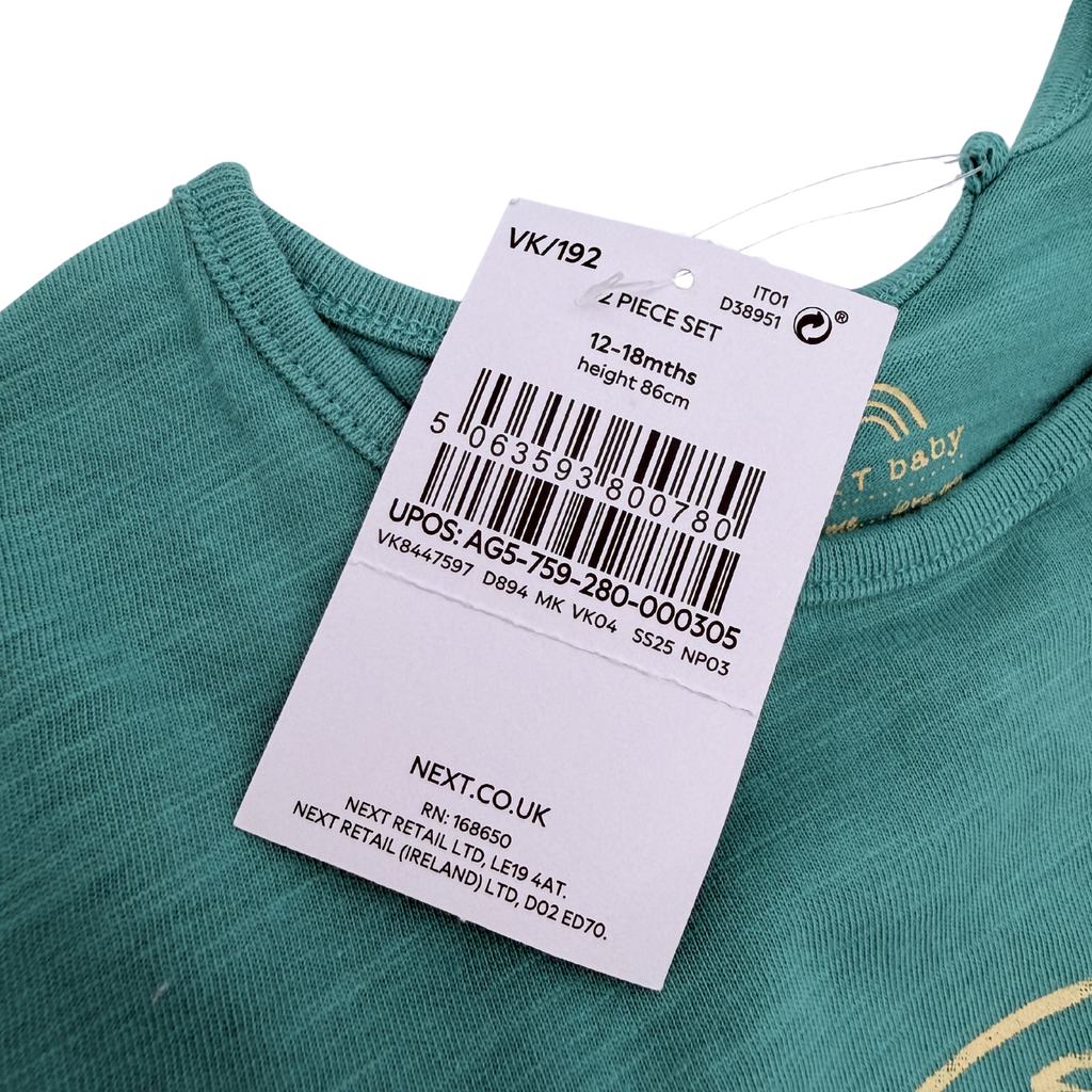 Ensemble bébé vert et short rayé jaune — 12-18 mois
