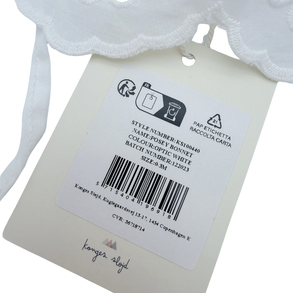 Chapeau bébé blanc brodé à nouer — 0-3 mois