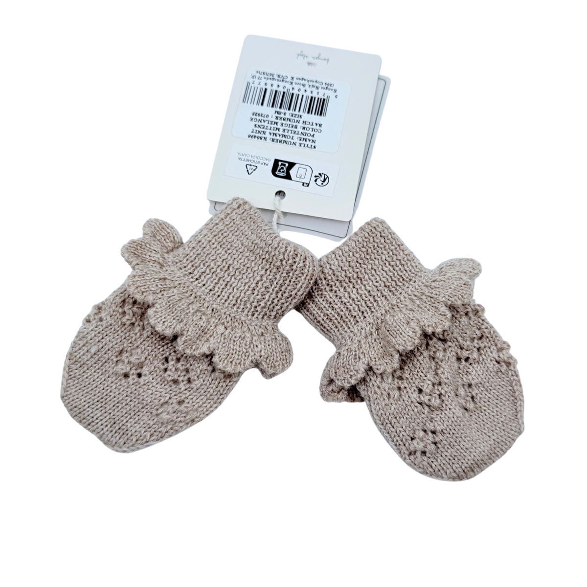Moufles bébé beiges en maille ajourée à volants - 3-6 mois