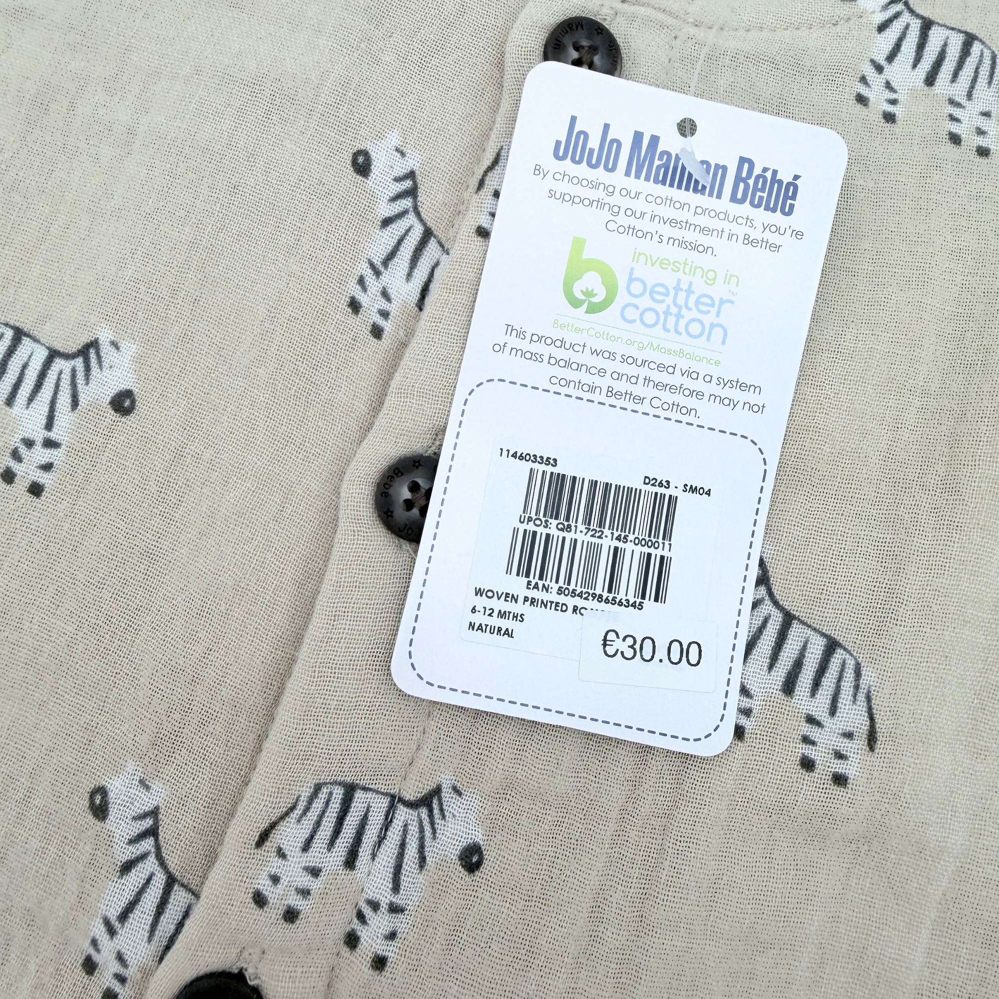 Combinaison sans manches zèbres — 6-12 mois