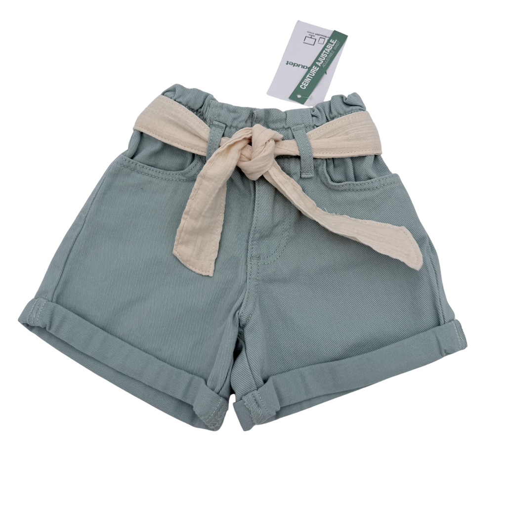 Short vert d’eau avec ceinture à nouer — 2 ans