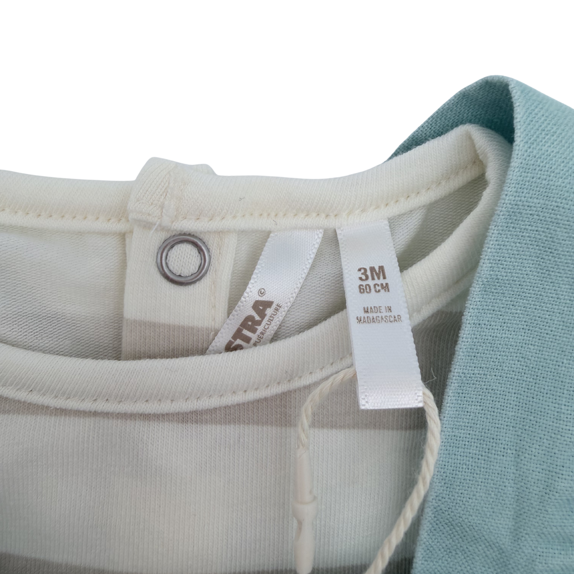Ensemble salopette et t-shirt rayé vert d'eau - 3 mois