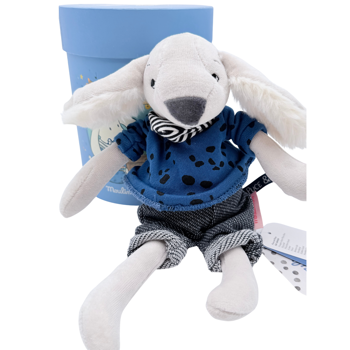 Poupée chien Pilou bleue avec boîte – Dès la naissance