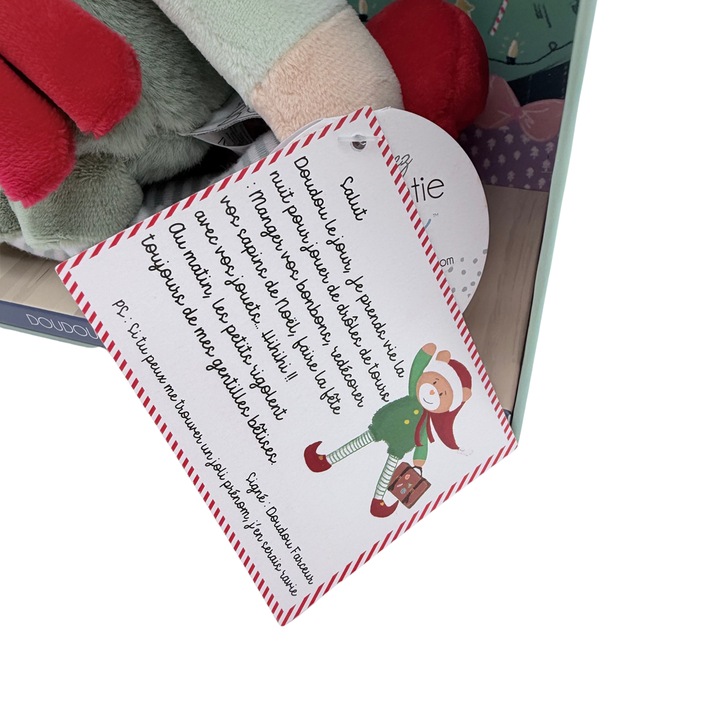 Peluche lutin farceur de Noël avec boîte décorative