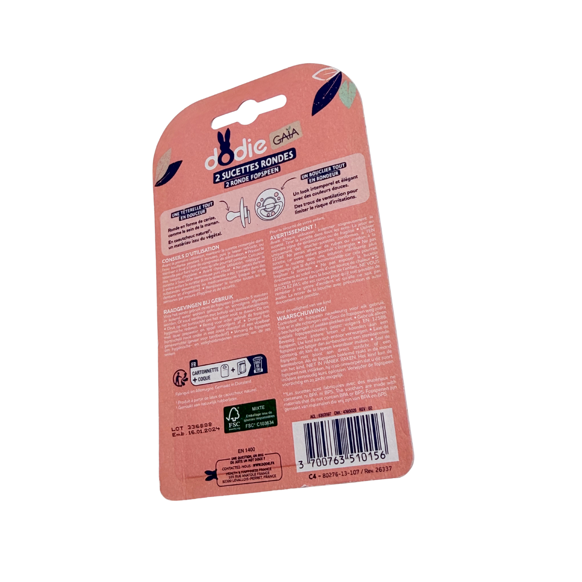 Lot de 2 sucettes rondes Gaïa - 6-36 mois