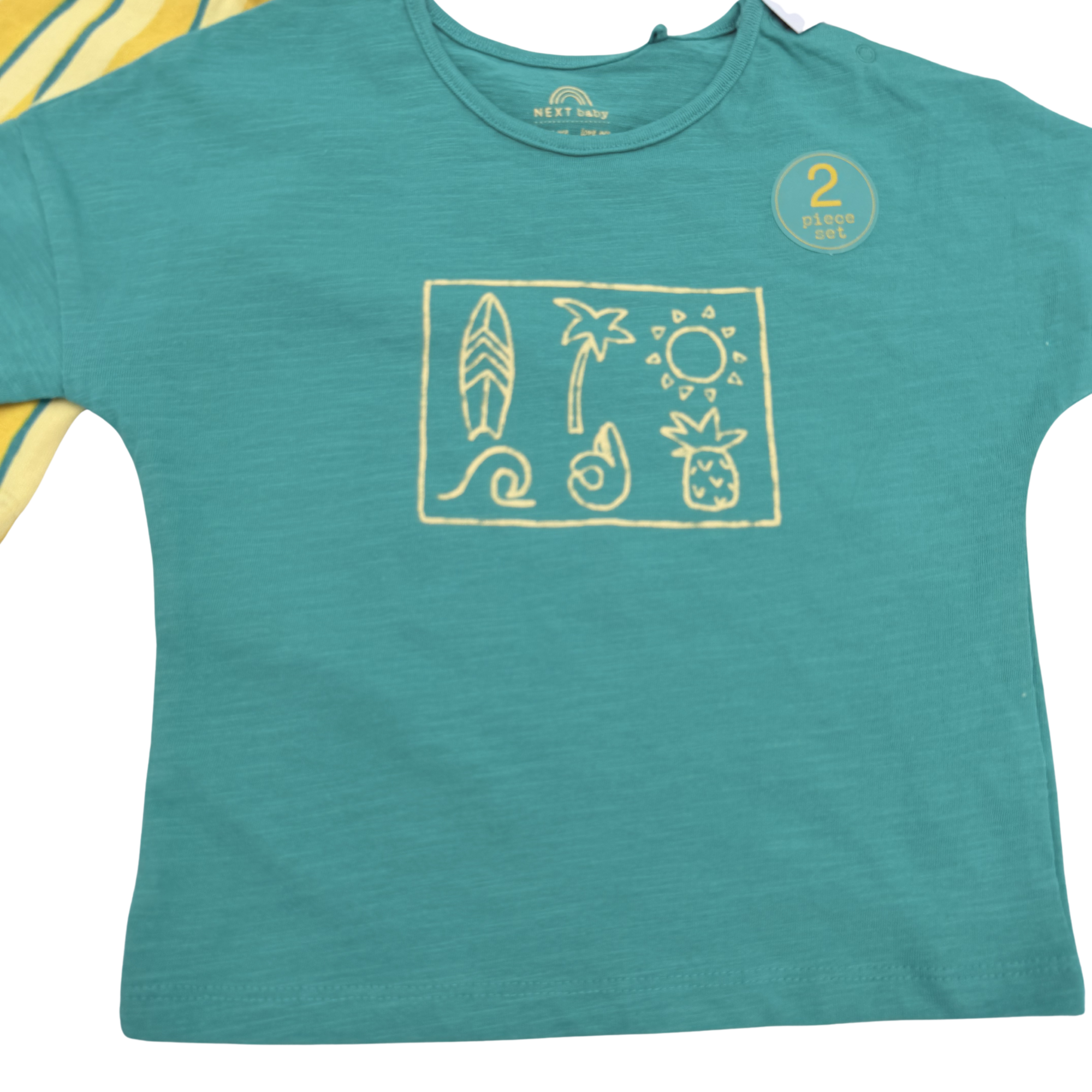 Ensemble bébé vert et short rayé jaune — 12-18 mois