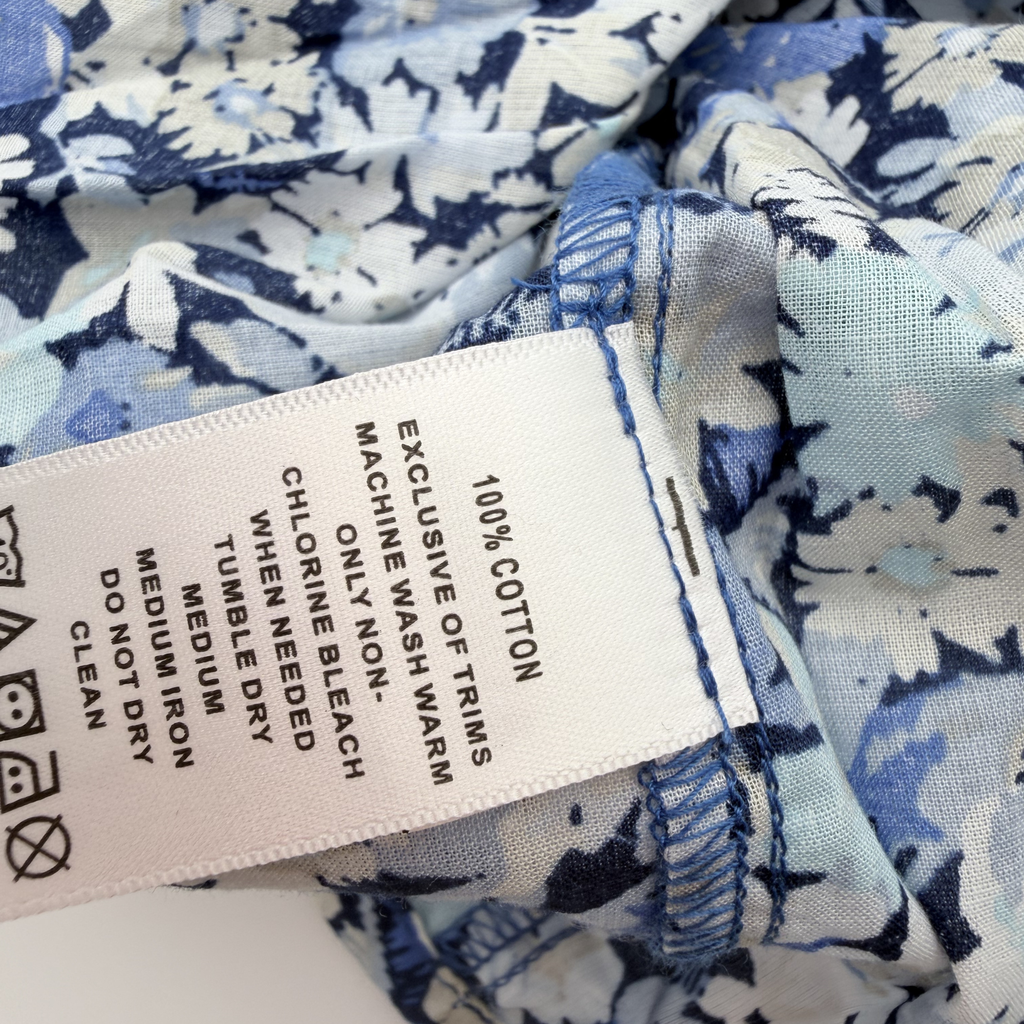 Robe à fleurs bleues à volants — 3-4 ans