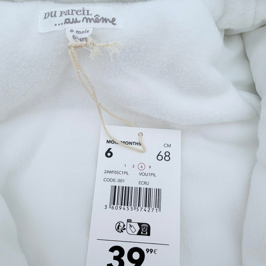 Combinaison pilote bébé blanche à capuche animal - 6 mois