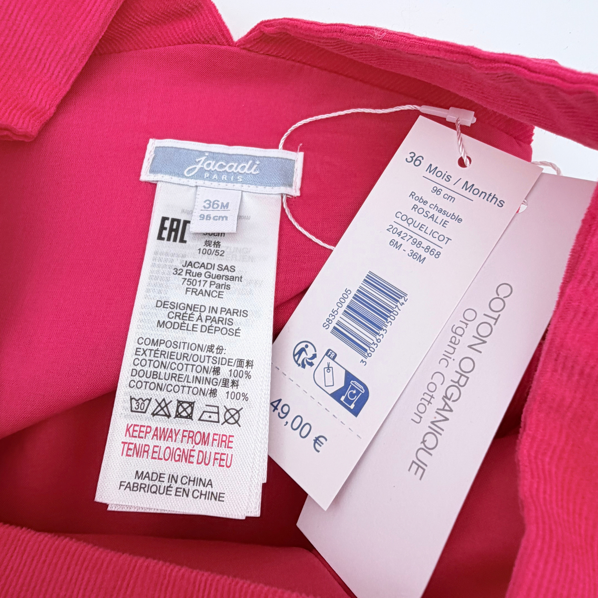 Robe salopette rouge plissée - 36 mois