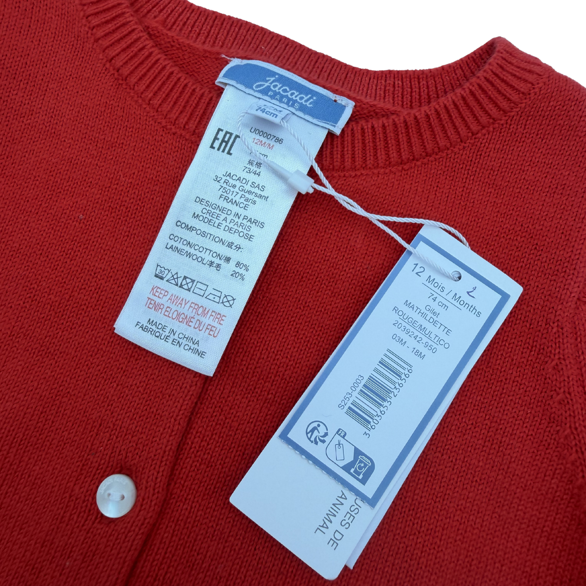 Gilet rouge coeur — 12 mois
