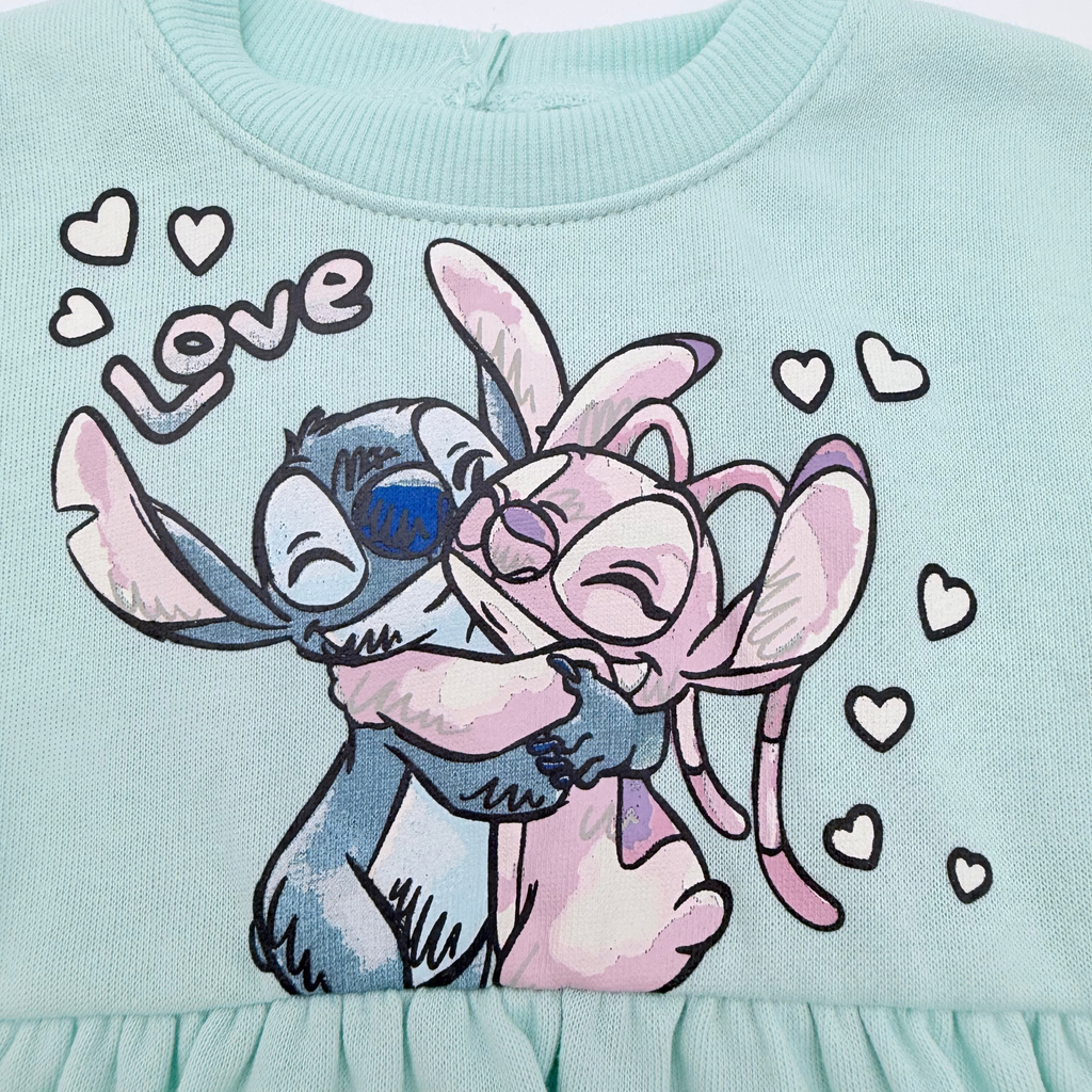 Robe sweat bébé vert d’eau motif Stitch - 3-6 mois