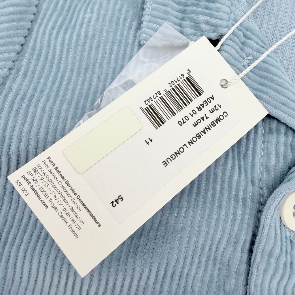 Combinaison bébé en velours côtelé bleu - 12 mois