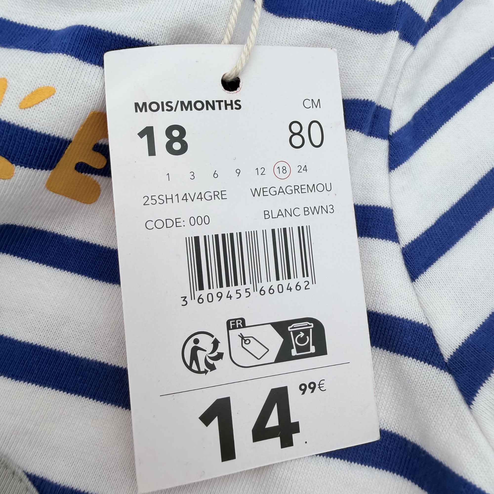 Combishort oiseaux bleu et blanc — 18 mois