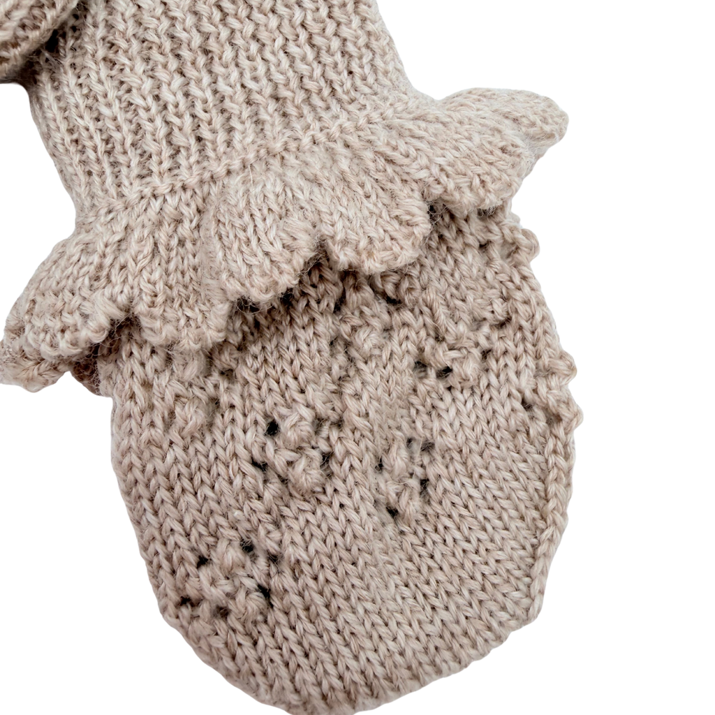 Moufles bébé beiges en maille ajourée à volants - 0-3 mois