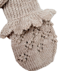 Moufles bébé beiges en maille ajourée à volants - 0-3 mois