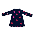 Robe bébé bleu marine en maille à fleurs et cœurs - 24 mois