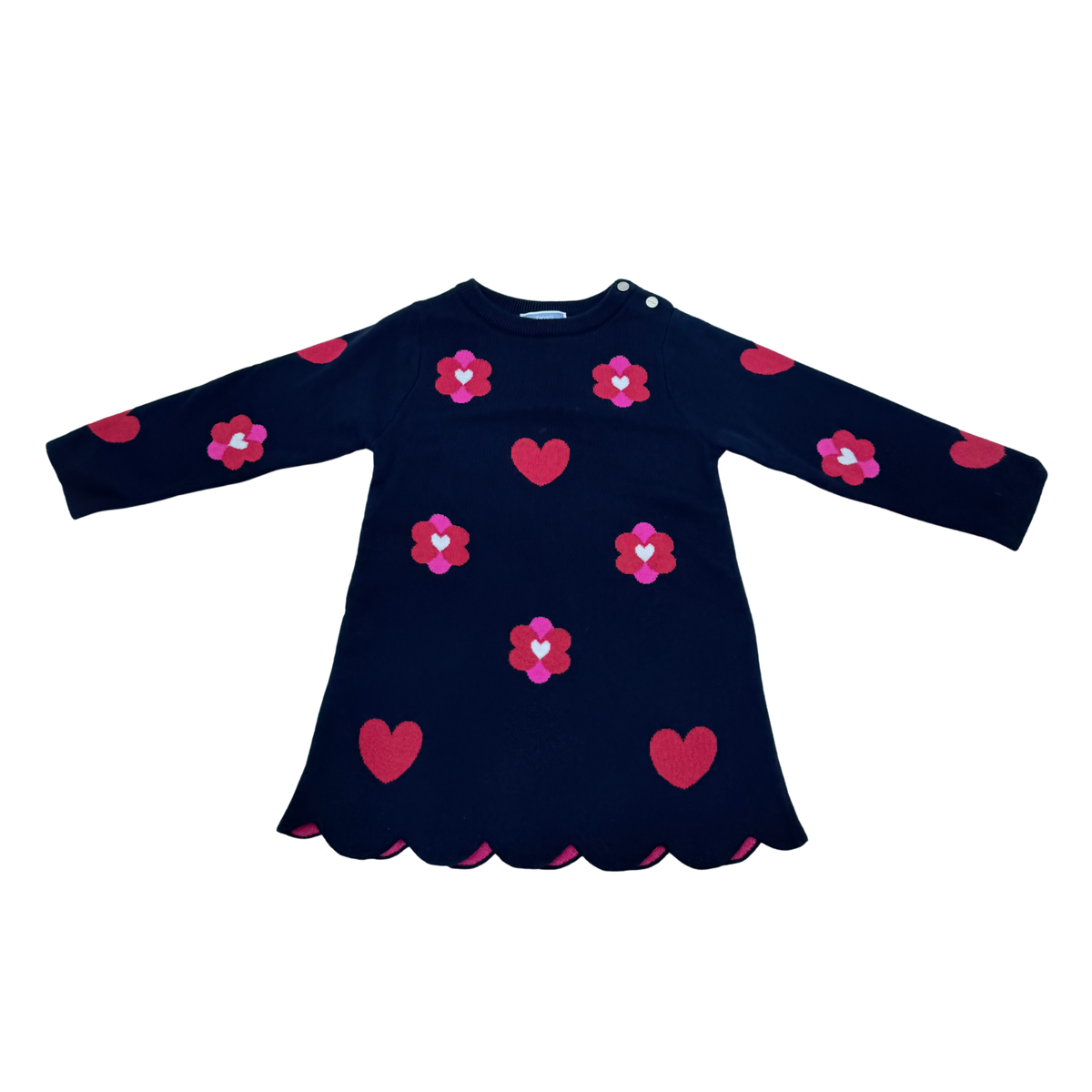 Robe bébé bleu marine en maille à fleurs et cœurs - 24 mois
