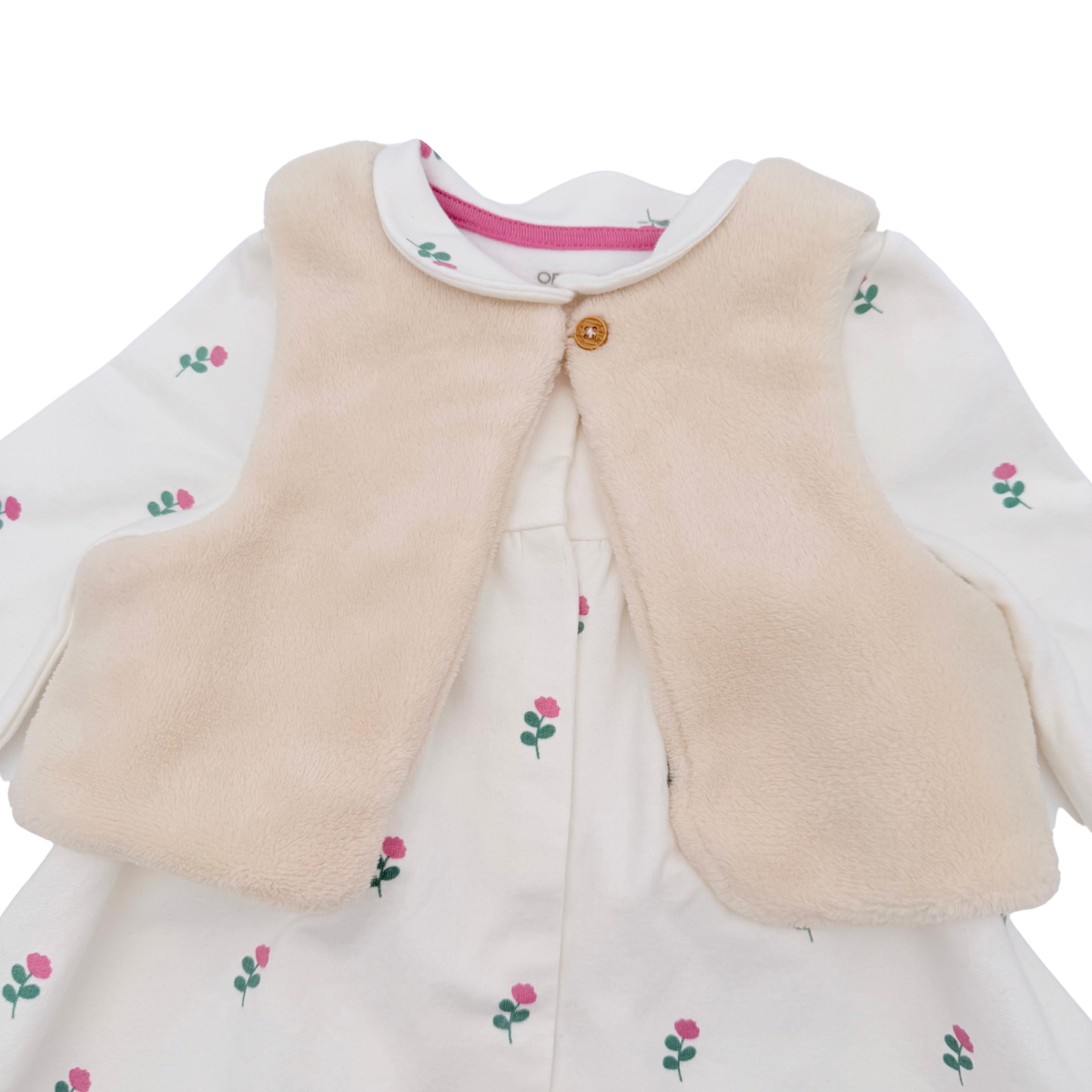 Ensemble bébé robe écrue fleurie et gilet sans manches - 9 mois