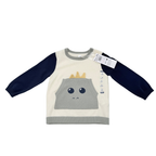 Pull bébé écru, gris et bleu marine doublé chaud - 18 mois