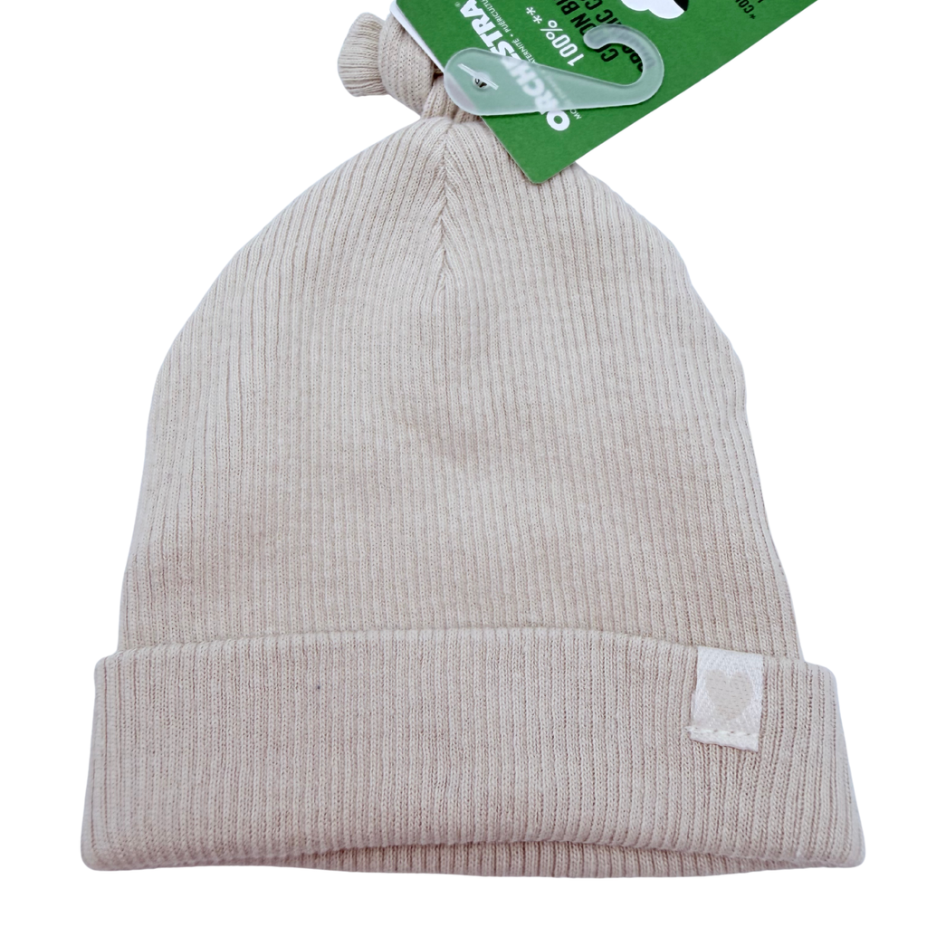 Bonnet bébé en coton bio beige - 0-3 mois