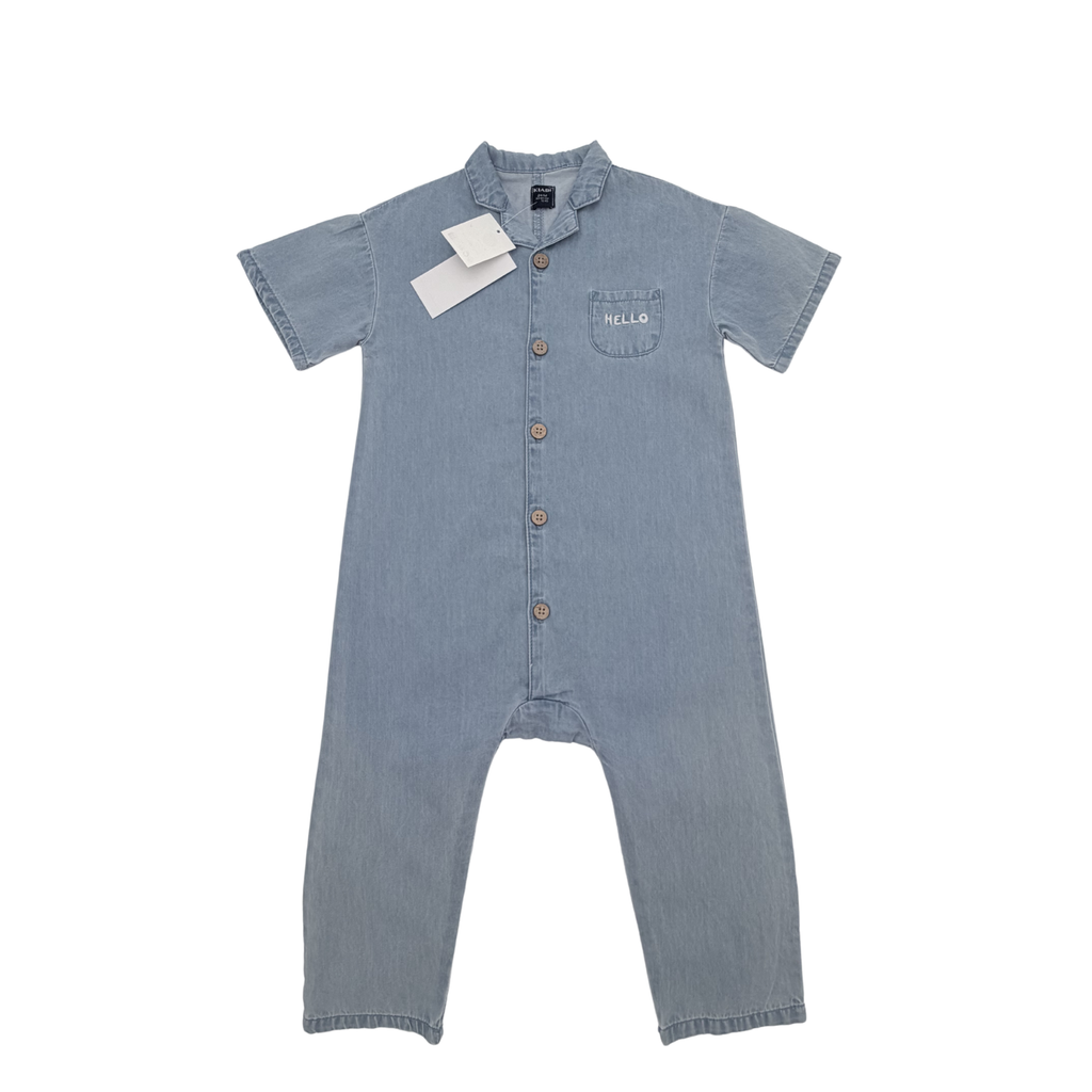 Combinaison denim bleu clair manches courtes — 24 mois