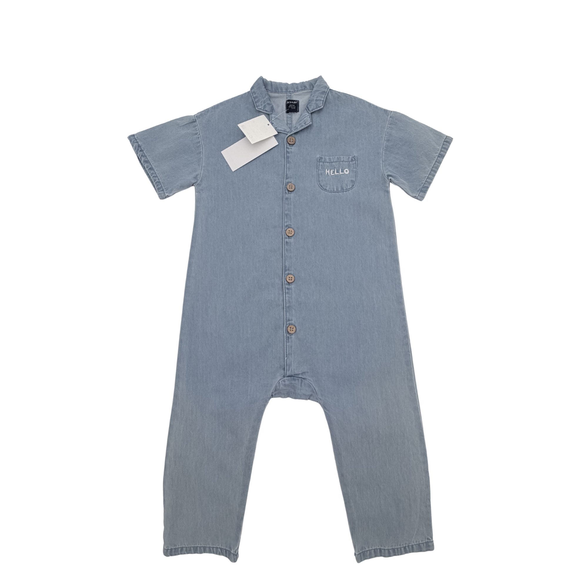 Combinaison denim bleu clair manches courtes — 24 mois